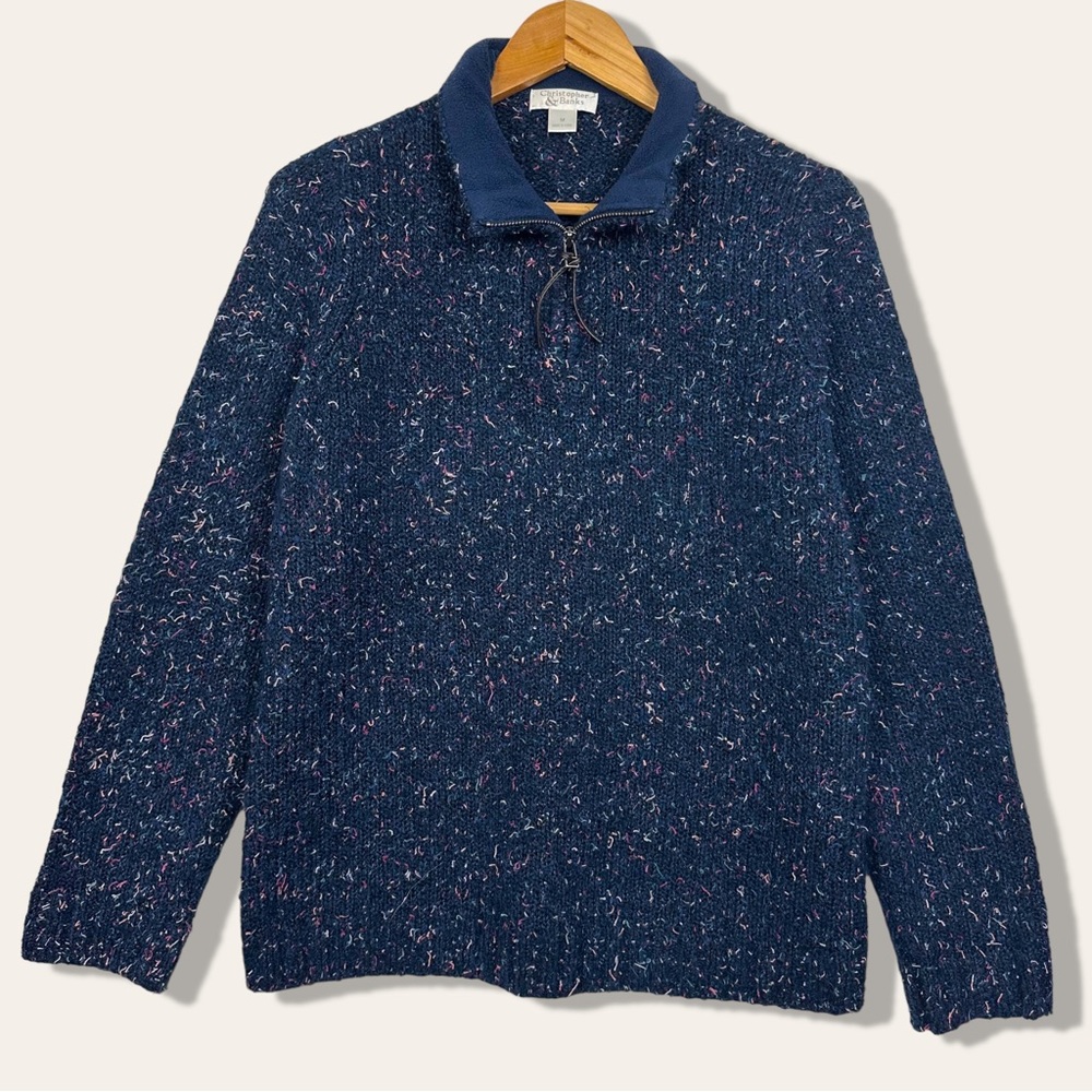 Christopher & Banks Speckled Confetti Knit Quarter Zip Pullover Cardigan Sweater - Picture 1 of 10